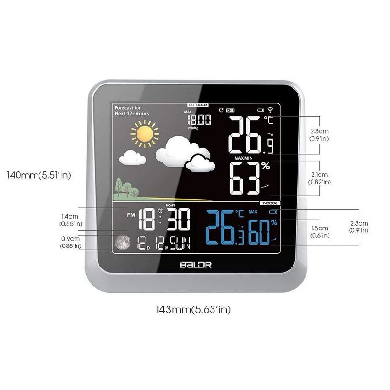 Weather Station BALDR/ External Sensor Range 80m/Colour Display/ Weather Forecast