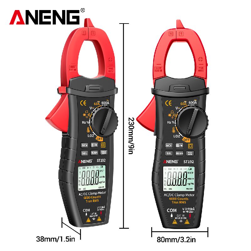 ANENG ST192 Clamp Meter / LCD Display / 600A / 600V / 60MΩ / 60mF / 10MHz / -200~1300℃ / NCV / 6000 Display Options