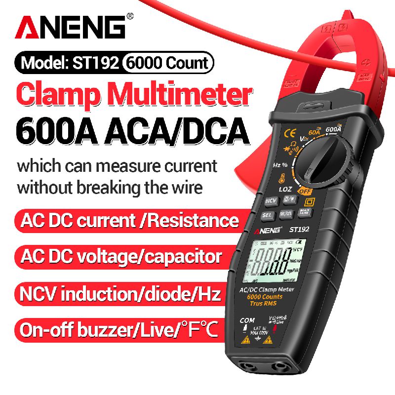 ANENG ST192 Clamp Meter / LCD Display / 600A / 600V / 60MΩ / 60mF / 10MHz / -200~1300℃ / NCV / 6000 Display Options