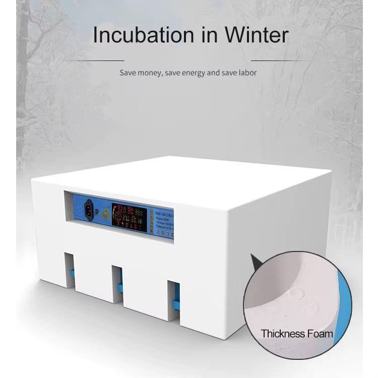 Automatic Incubator (12V/220V) / JF-64 / Capacity 64 Eggs / Heater 80W / Power 4W / Built-in Ovoscope / Automatic Egg Rotation /With Temperature and Humidity Control