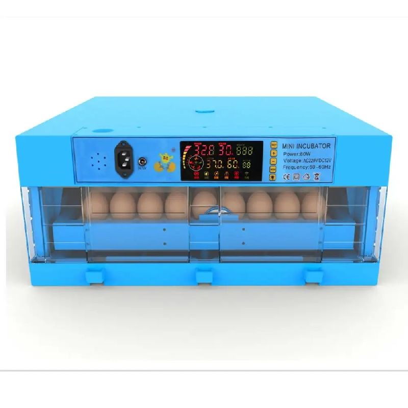 Automatic Incubator (12V/220V) / JF-64 / Capacity 64 Eggs / Heater 80W / Power 4W / Built-in Ovoscope / Automatic Egg Rotation /With Temperature and Humidity Control