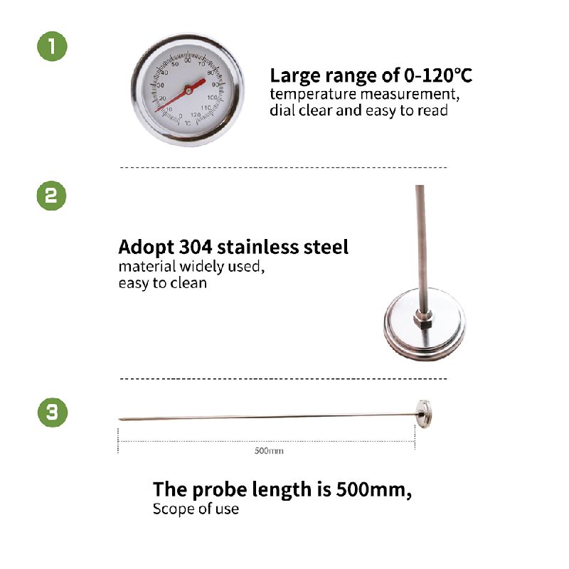 Soil Thermometer / Compost Thermometer / 50cm Probe / measuring Range 0°C to 120 °C