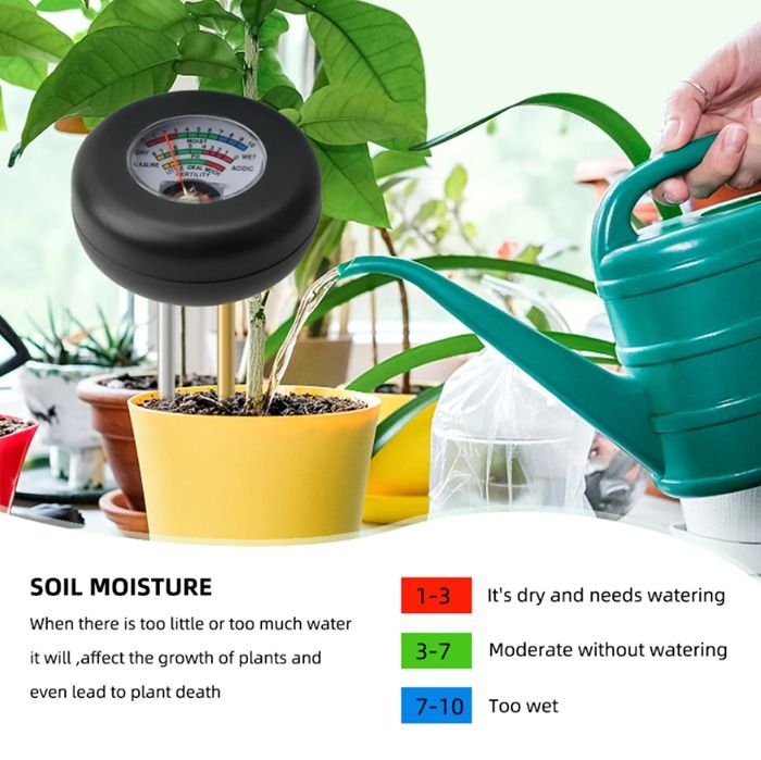 3 in 1 Soil PH Meter Metal Dual Probe Mode Moisture Sensor Detector Garden Plant Flower Vegetables Soil Fertility Analyzer