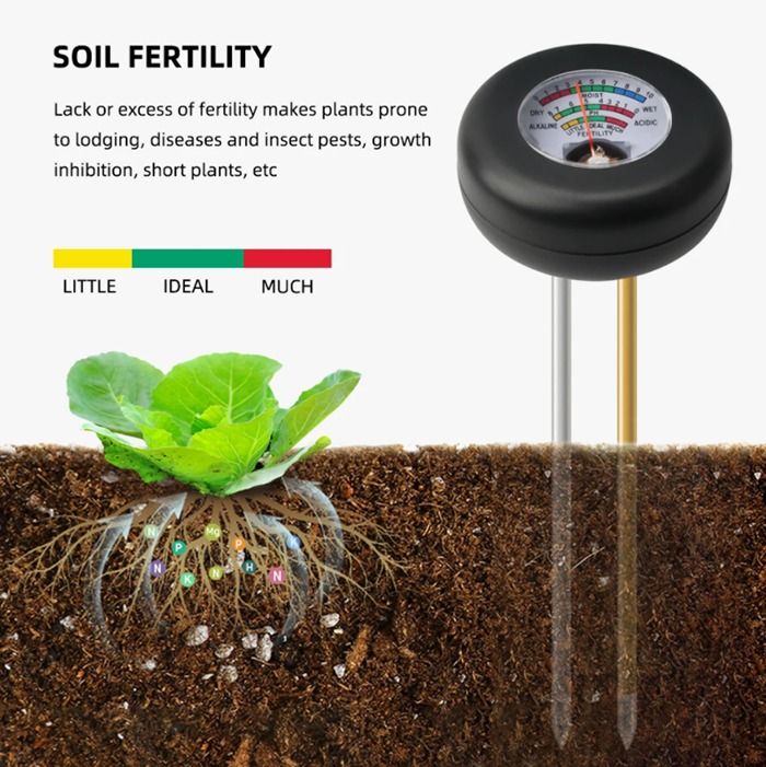 3 in 1 Soil PH Meter Metal Dual Probe Mode Moisture Sensor Detector Garden Plant Flower Vegetables Soil Fertility Analyzer