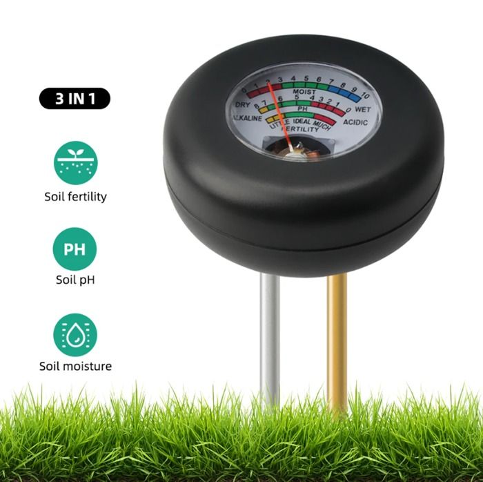 3 in 1 Soil PH Meter Metal Dual Probe Mode Moisture Sensor Detector Garden Plant Flower Vegetables Soil Fertility Analyzer
