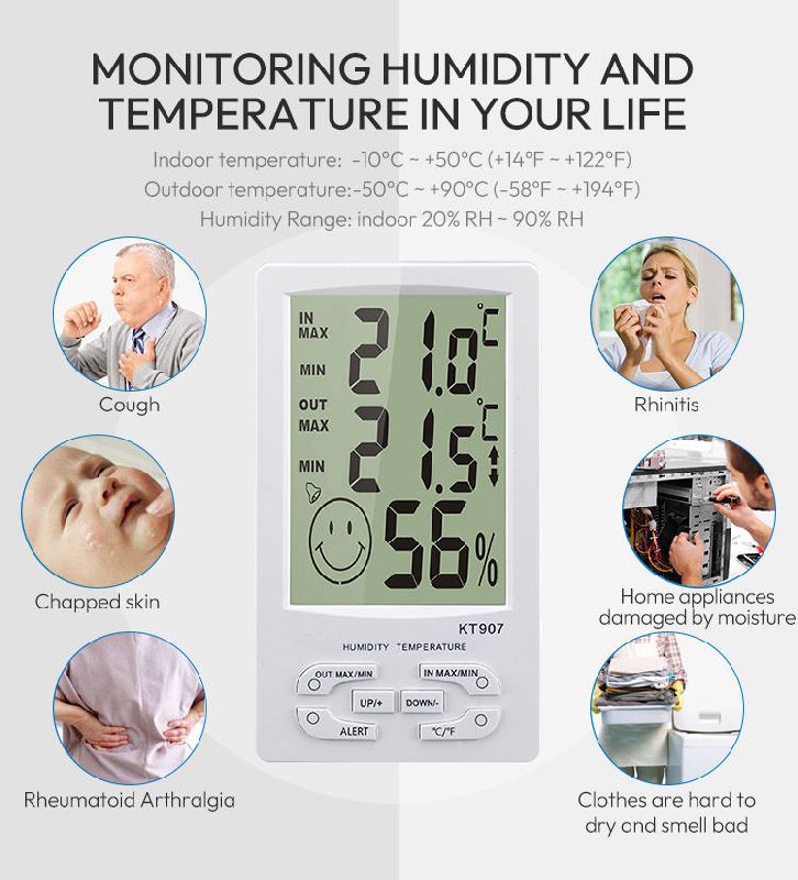 Digital Maximum - Minimum Thermometer Hygrometer / Indoor and Outdoor Thermo Hygrometer / KT907