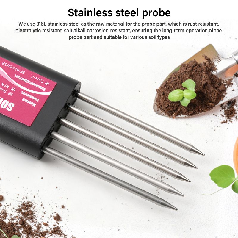 8 in 1 Soil Detector / USB /Bluetooth App / IP68 Waterproof For Temperature / Moisture / pH / NPK / EC Tester