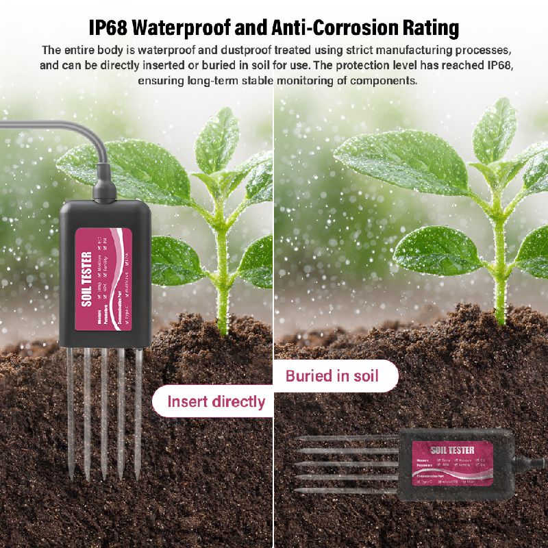 8 in 1 Soil Detector / USB /Bluetooth App / IP68 Waterproof For Temperature / Moisture / pH / NPK / EC Tester