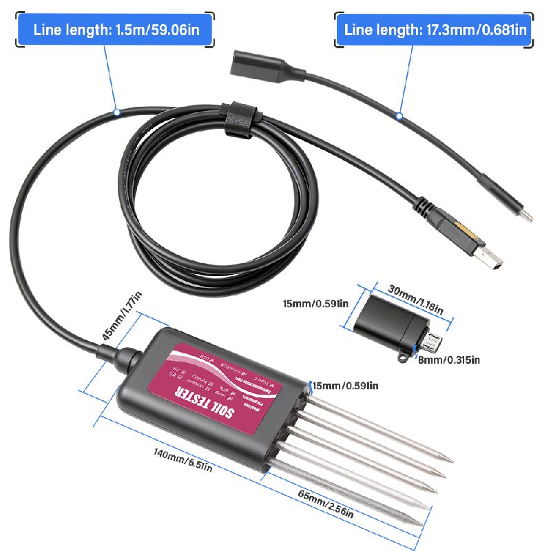 8 in 1 Soil Detector / USB /Bluetooth App / IP68 Waterproof For Temperature / Moisture / pH / NPK / EC Tester