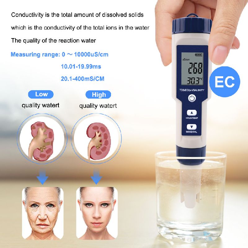 5 in 1 Digital Water Meter / TDS / EC / pH / Salinity / Temperature Water Tester