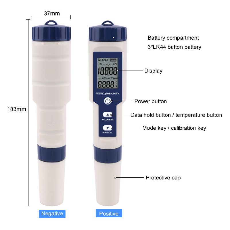 5 in 1 Digital Water Meter / TDS / EC / pH / Salinity / Temperature Water Tester