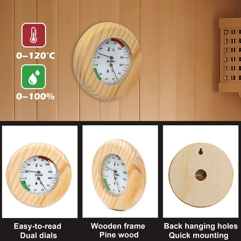 2 in 1 Sauna Thermometer Hygrometer / Indoor Scale Hygrometer / Analogue Dial 20ºC -120ºC / 0% - 100%RH