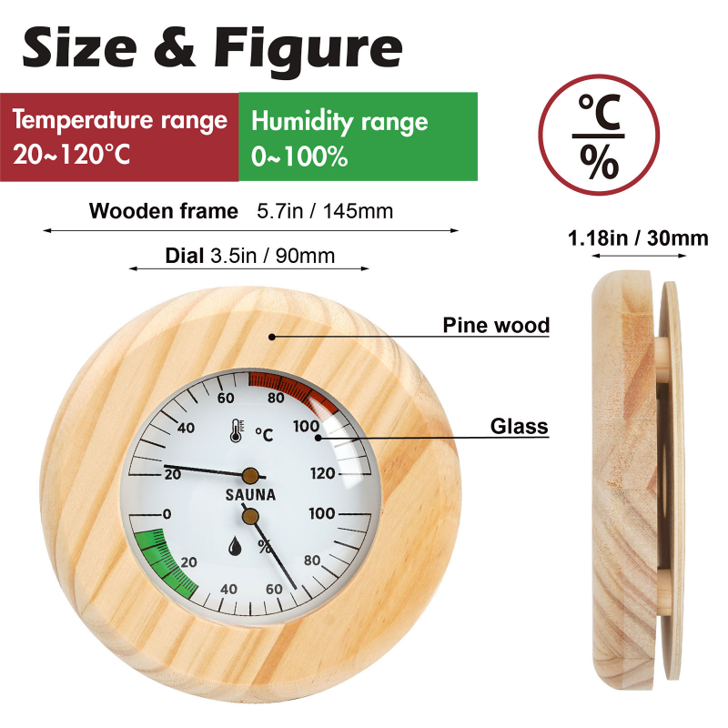 2 in 1 Sauna Thermometer Hygrometer / Indoor Scale Hygrometer / Analogue Dial 20ºC -120ºC / 0% - 100%RH