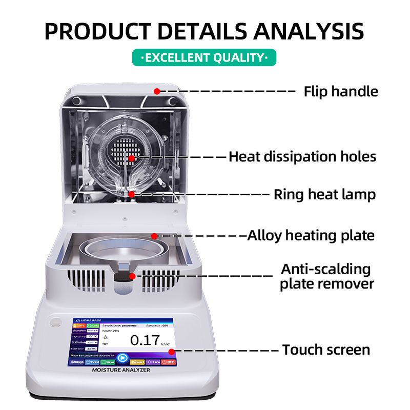 Halogen Grain Moisture Meter/ Flour, Powder Moisture Analyzer / 40ºC - 180ºC
